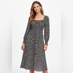 H&M Black and White Floral Long Sleeve Dress